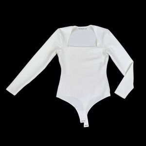 Abercrombie & Fitch Bodysuit Women Ivory Medium Long Sleeve Ponte Square Neck